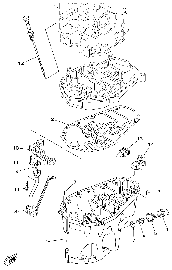 Yamaha F70AET OIL PAN parts diagram