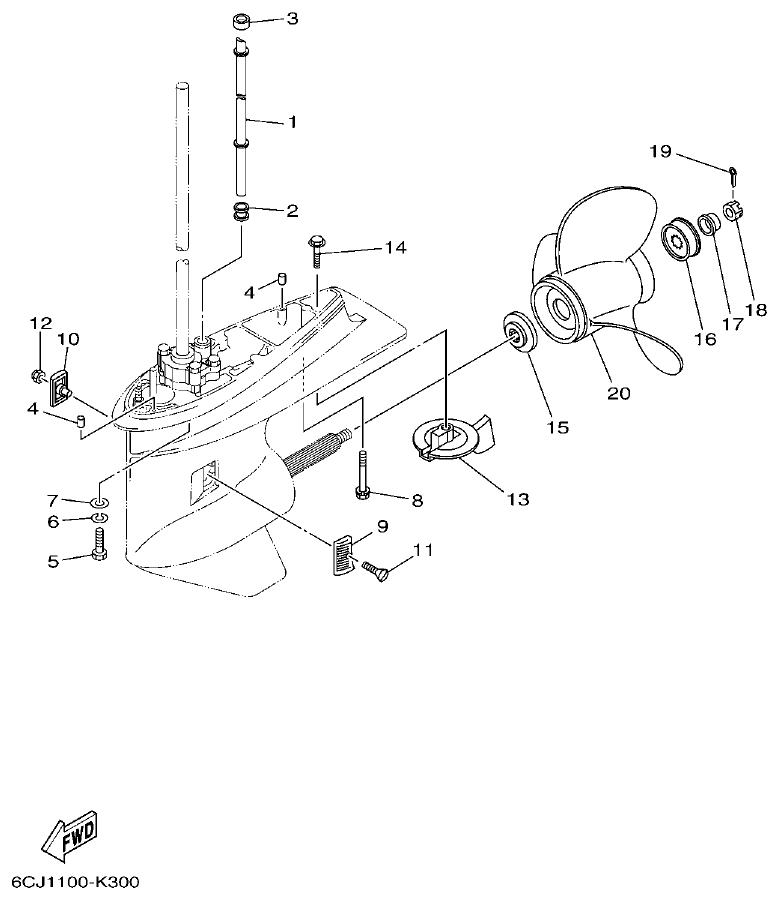 Yamaha F70AET LOWER CASING & DRIVE 2 parts diagram