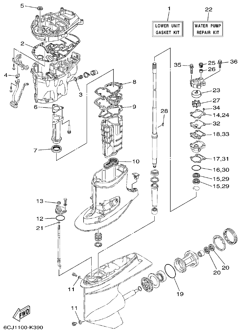 Yamaha F70AET REPAIR KIT 2 parts diagram
