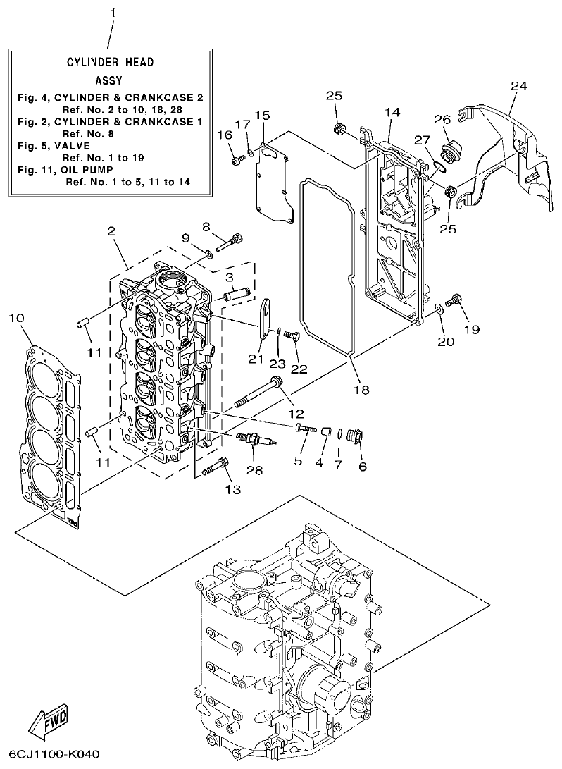 Yamaha F70AET CYLINDER & CRANKCASE 2 parts diagram