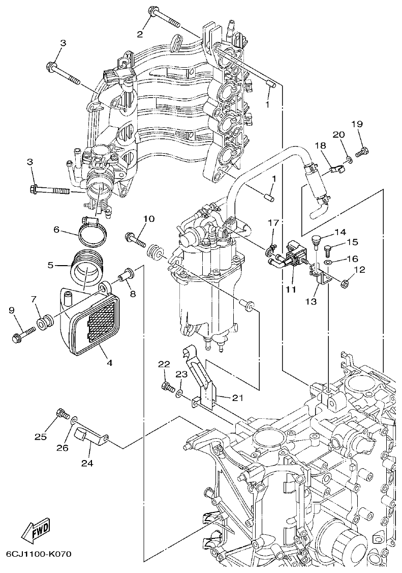 Yamaha F70AET INTAKE 2 parts diagram