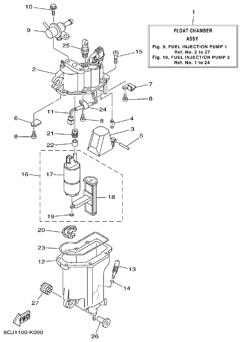 Yamaha F70AET FUEL INJECTION PUMP 1 parts diagram