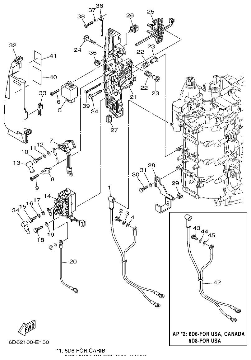 Yamaha F75BET, F80BET, F90BET, F100DET, F75TR, F90TR ELECTRICAL 2 parts diagram