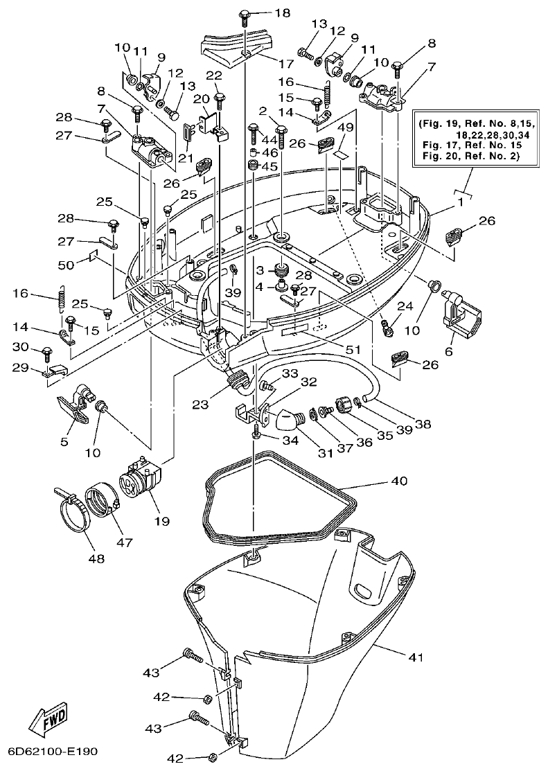 Yamaha F75BET, F80BET, F90BET, F100DET, F75TR, F90TR BOTTOM COWLING parts diagram