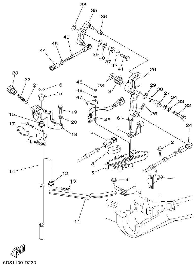 Yamaha F75BET, F80BET, F90BET, F100DET, F75TR, F90TR CONTROL parts diagram
