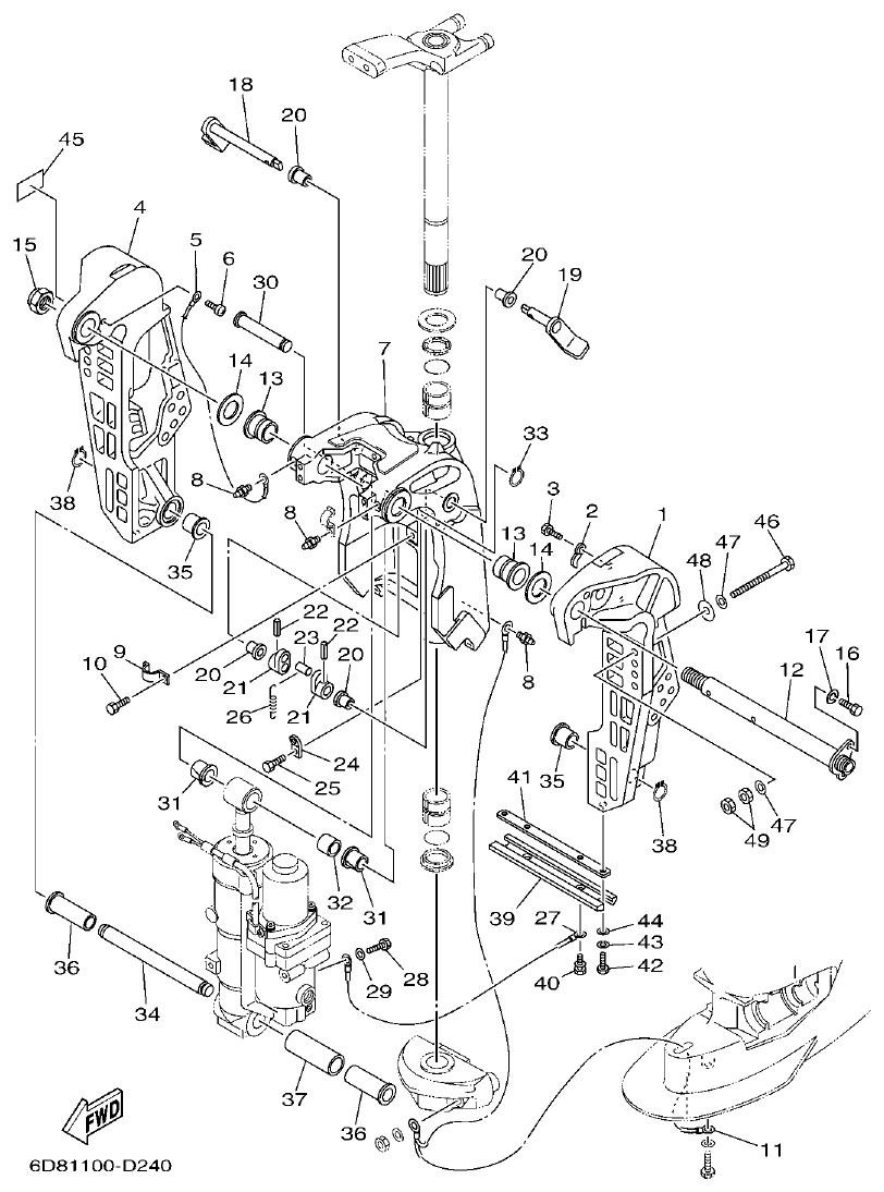 Yamaha F75BET, F80BET, F90BET, F100DET, F75TR, F90TR BRACKET 1 parts diagram