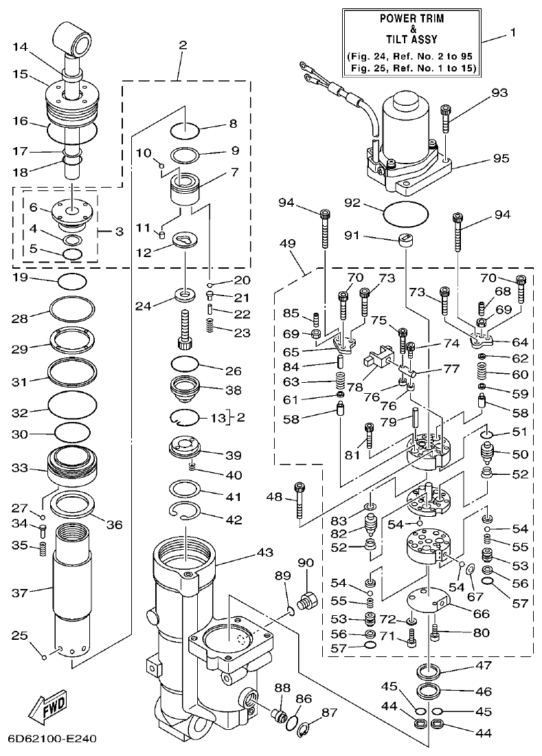 Yamaha F75BET, F80BET, F90BET, F100DET, F75TR, F90TR POWER TRIM & TILT ASSY 1 parts diagram