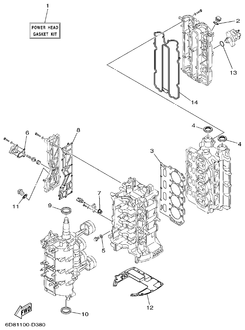 Yamaha F75BET, F80BET, F90BET, F100DET, F75TR, F90TR REPAIR KIT 1 parts diagram