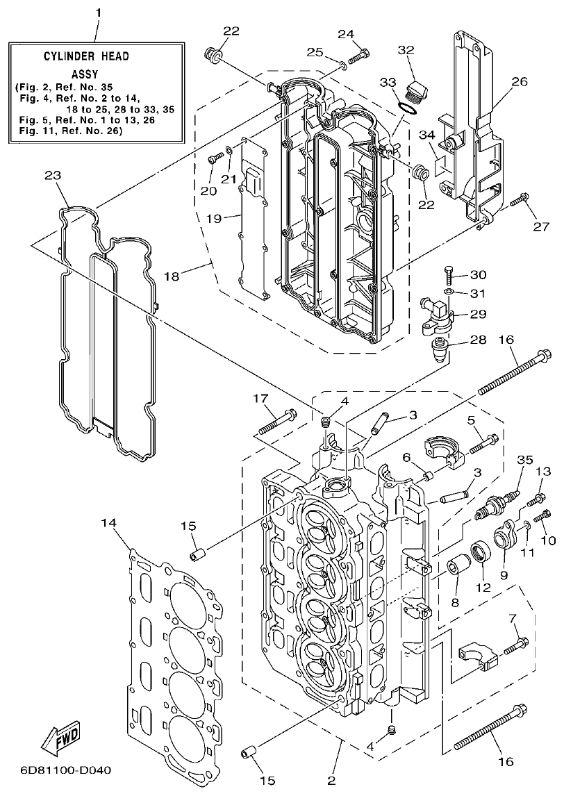 Yamaha F75BET, F80BET, F90BET, F100DET, F75TR, F90TR CYLINDER & CRANKCASE 2 parts diagram