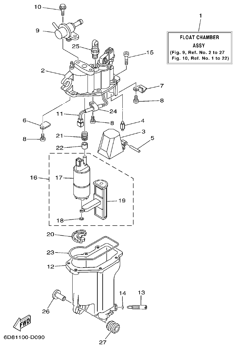 Yamaha F75BET, F80BET, F90BET, F100DET, F75TR, F90TR FUEL INJECTION PUMP 1 parts diagram