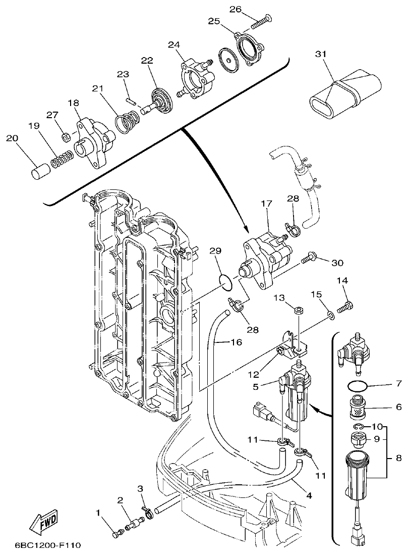 Yamaha F75C FUEL parts diagram