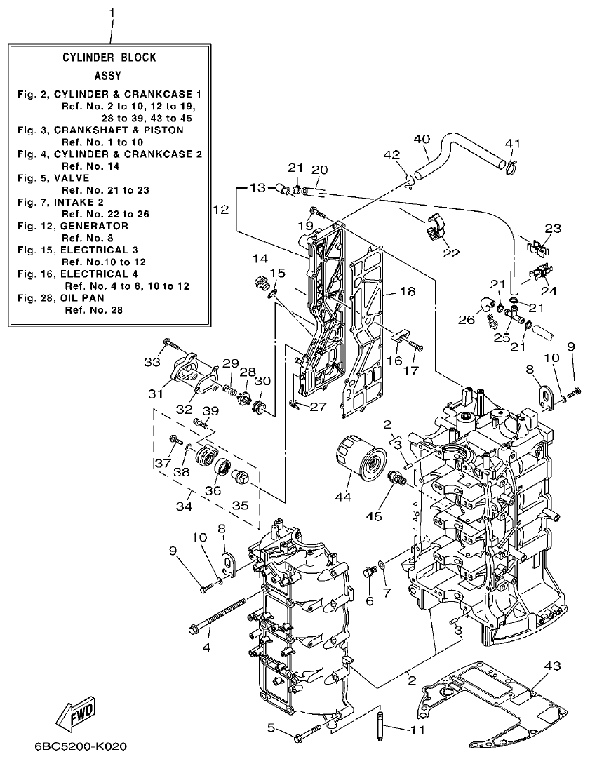 Yamaha F75C CYLINDER & CRANKCASE 1 parts diagram