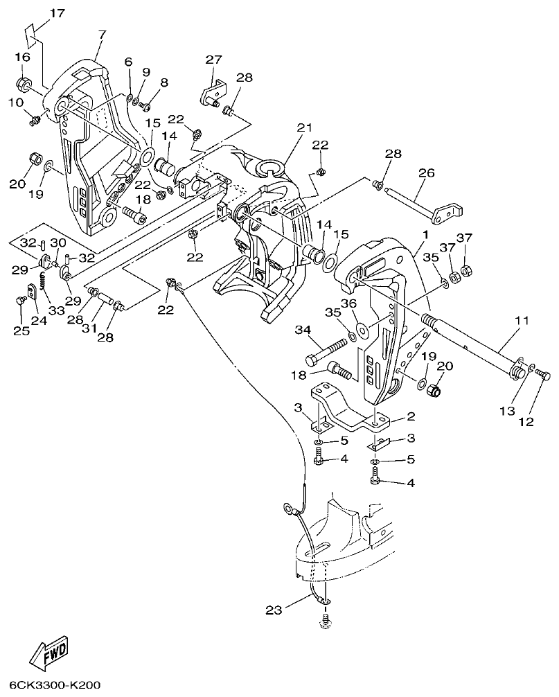 Yamaha F75C BRACKET 1 parts diagram