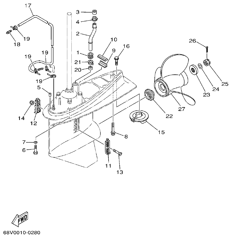 Yamaha F75C LOWER CASING & DRIVE 2 parts diagram