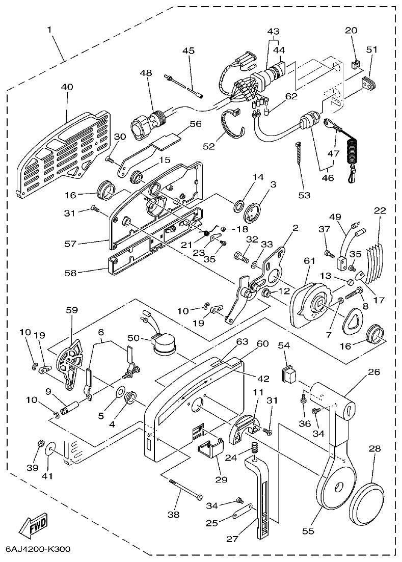 Yamaha F75C REMOTE CONTROL ASSY parts diagram