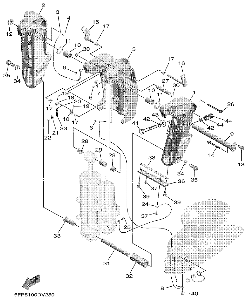 Yamaha F75F, F100G BRACKET 1 parts diagram
