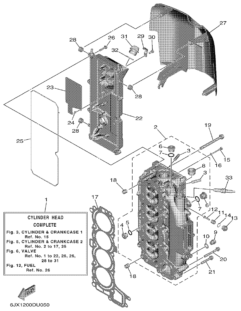 Yamaha F75F, F100G CYLINDER & CRANKCASE 2 parts diagram