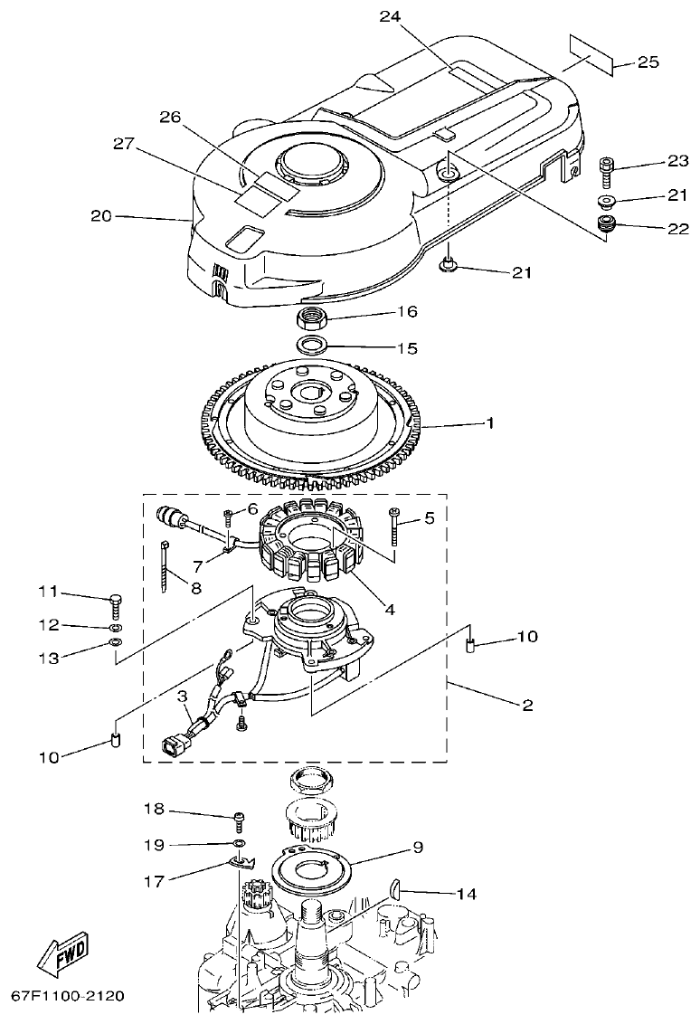 Yamaha F80AET, F100AET, F75TRC, F90TRC GENERATOR parts diagram