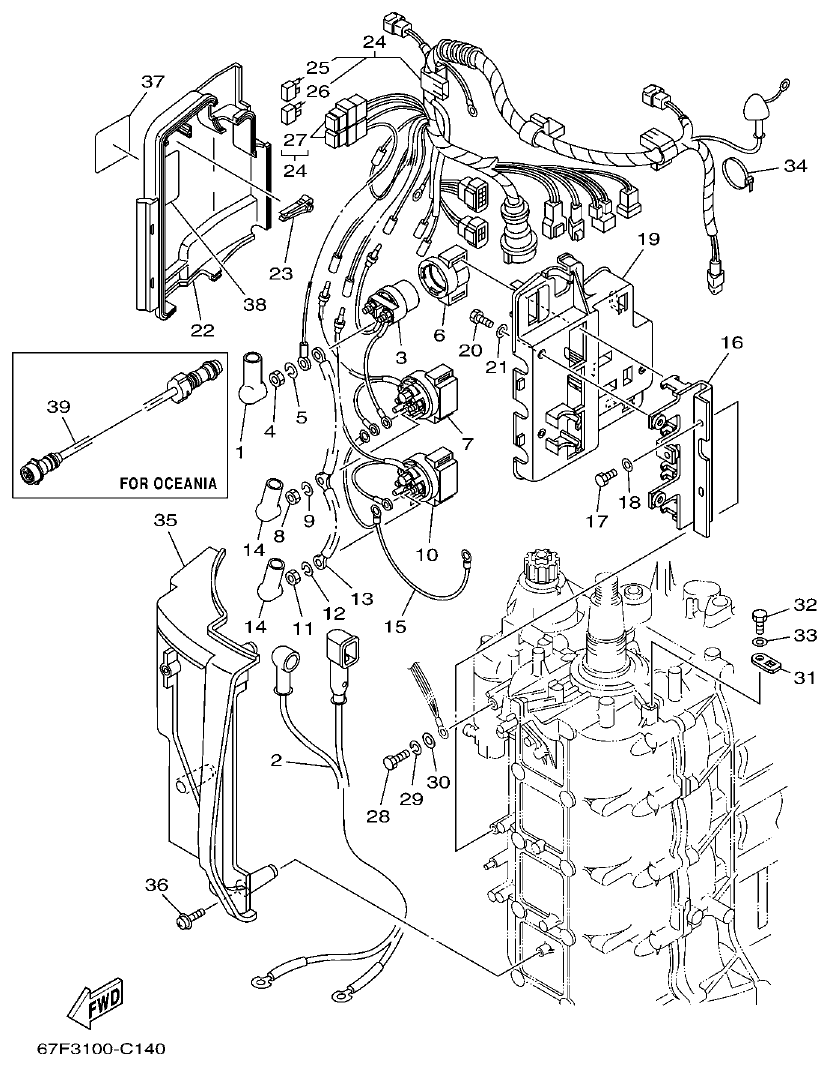 Yamaha F80AET, F100AET, F75TRC, F90TRC ELECTRICAL 2 parts diagram