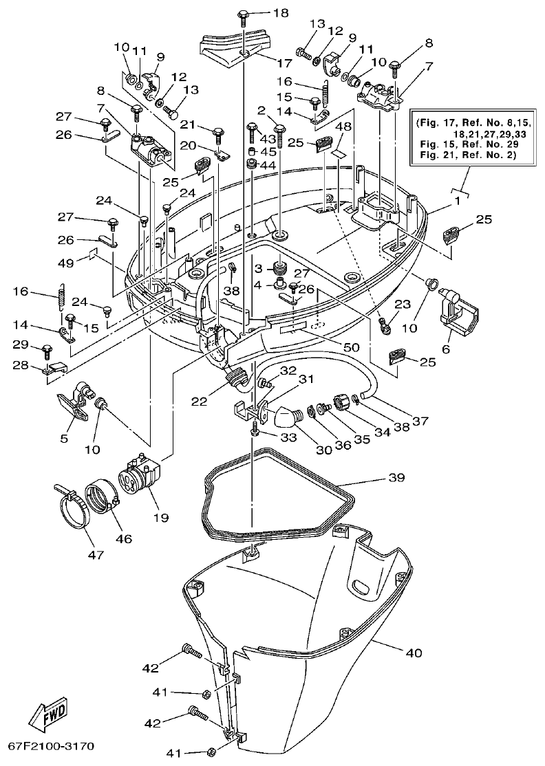 Yamaha F80AET, F100AET, F75TRC, F90TRC BOTTOM COWLING parts diagram