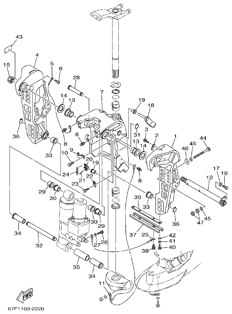 Yamaha F80AET, F100AET, F75TRC, F90TRC BRACKET 1 parts diagram