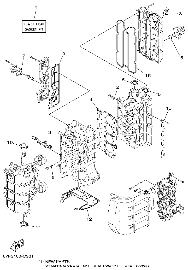 Yamaha F80AET, F100AET, F75TRC, F90TRC REPAIR KIT 1 parts diagram