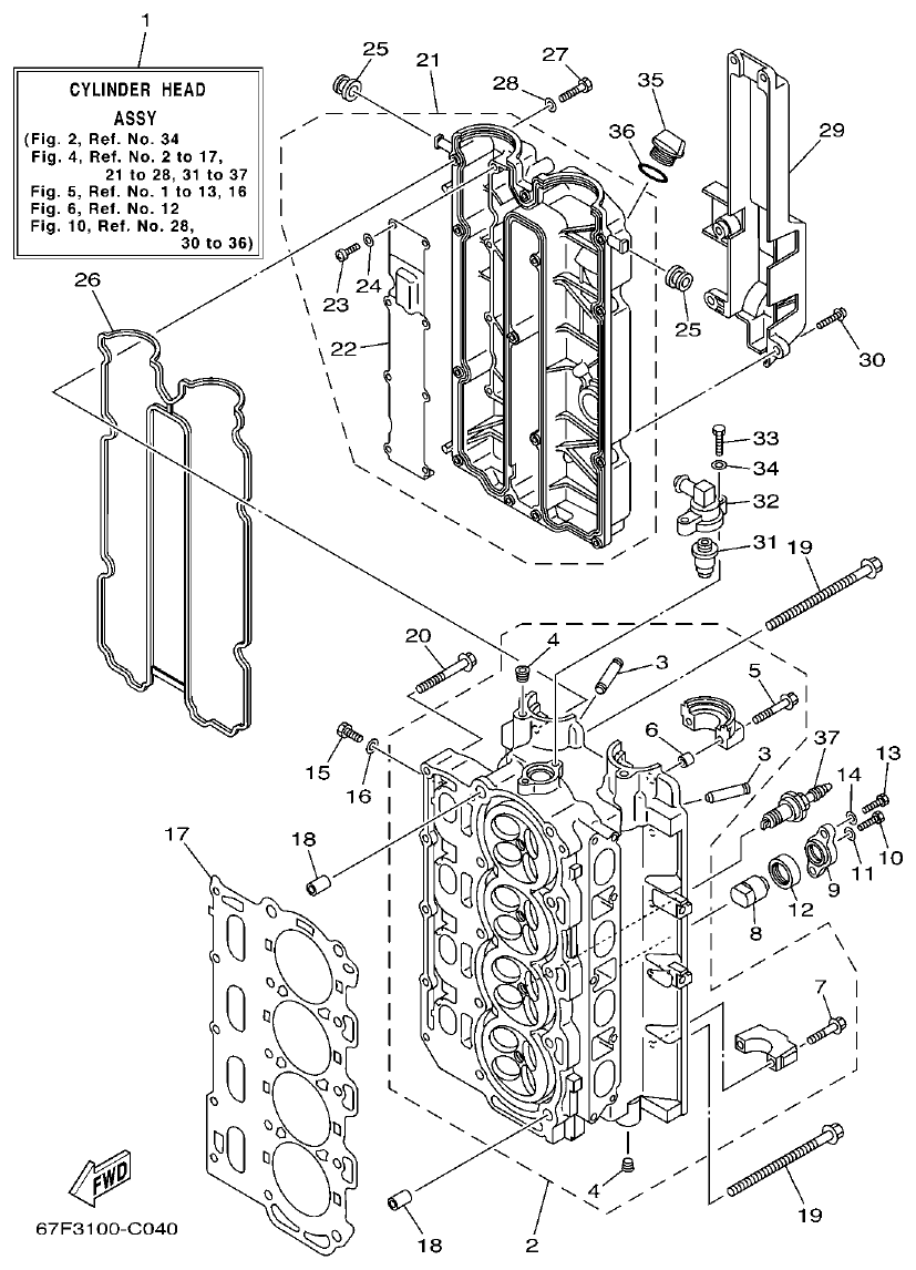 Yamaha F80AET, F100AET, F75TRC, F90TRC CYLINDER & CRANKCASE 2 parts diagram