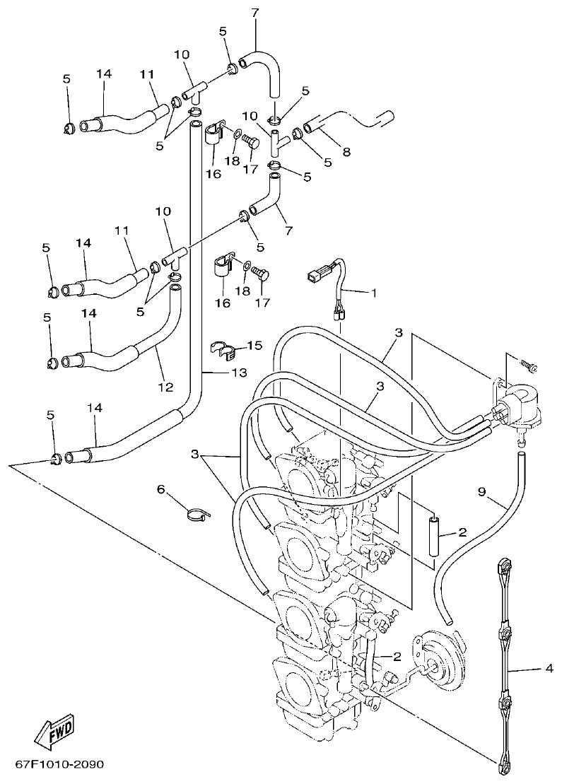 Yamaha F80AET, F100AET, F75TRC, F90TRC CARBURETOR 3 parts diagram
