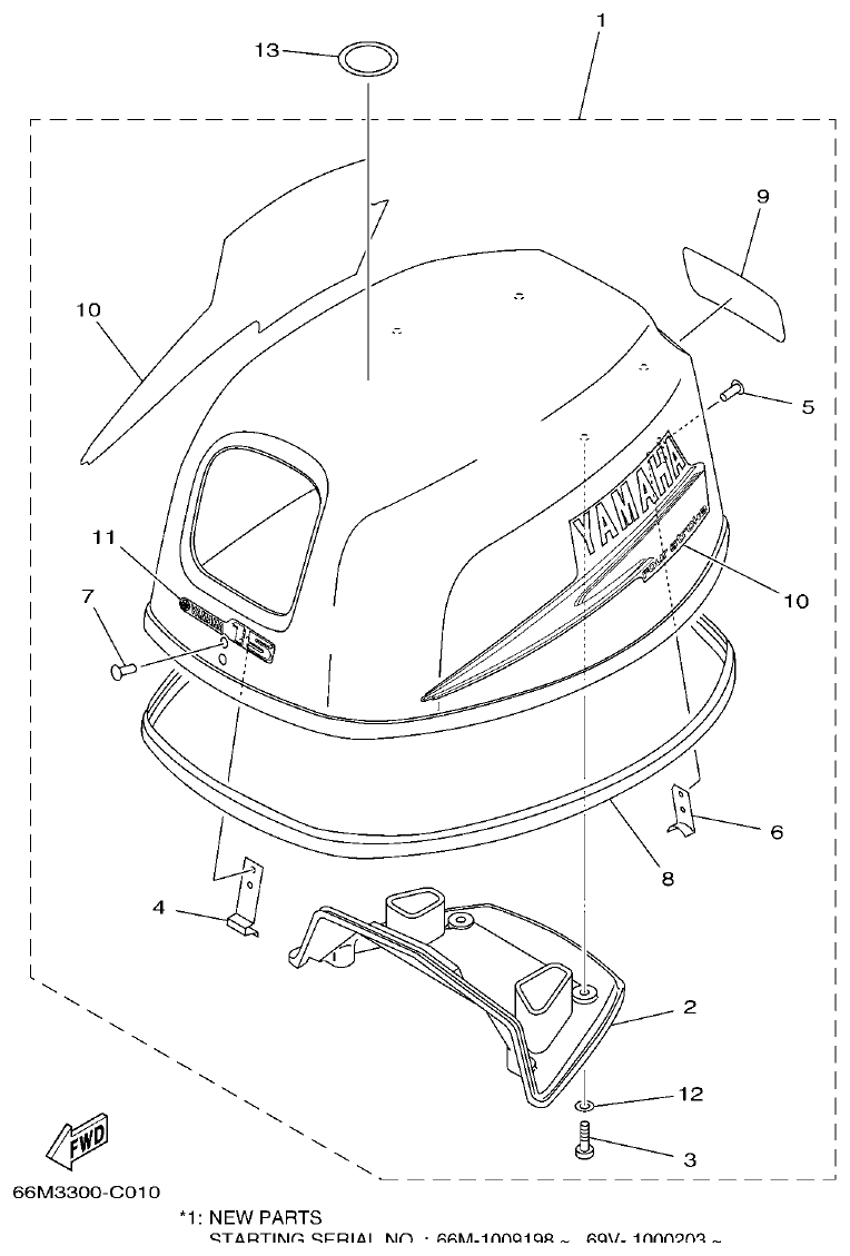 Yamaha 9C, 5A, F15A TOP COWLING parts diagram