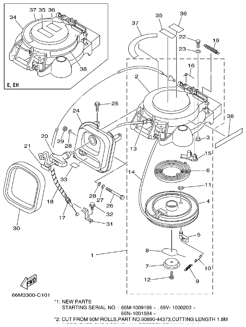 Yamaha 9C, 5A, F15A STARTER parts diagram