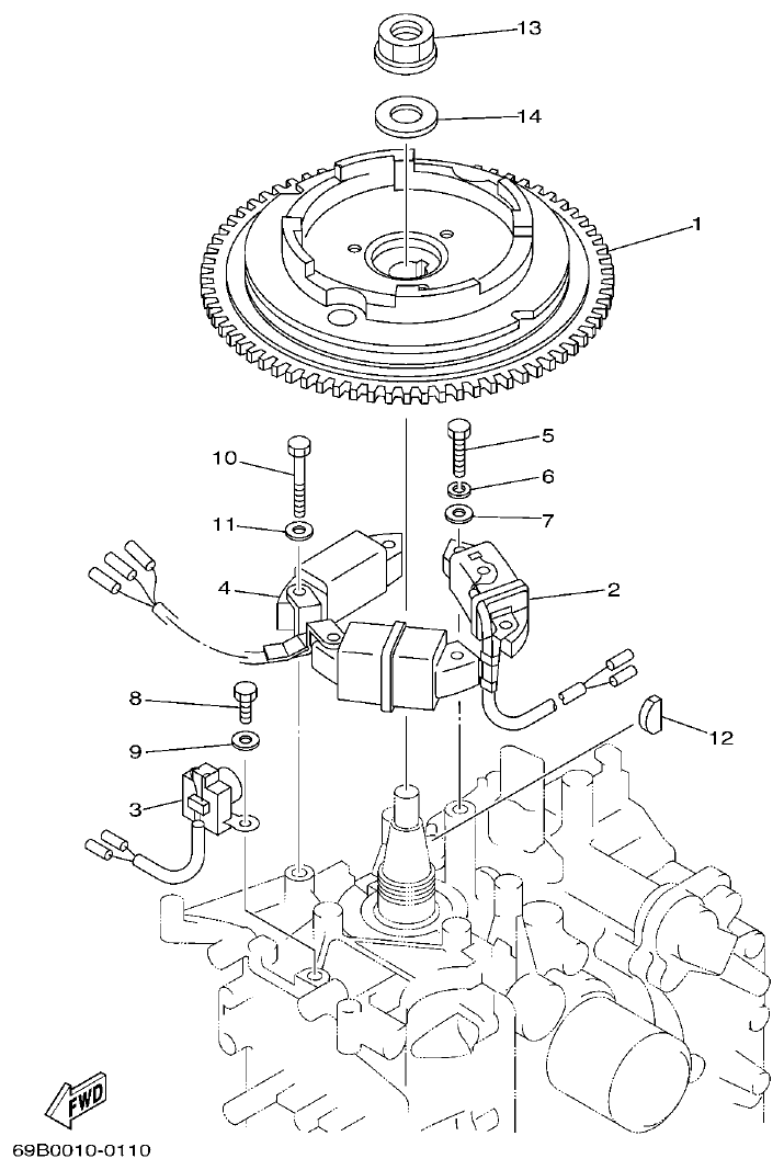 Yamaha 9C, 5A, F15A GENERATOR parts diagram