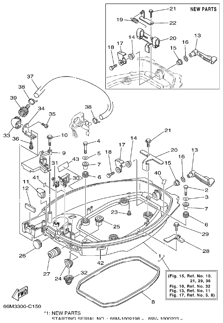 Yamaha 9C, 5A, F15A BOTTOM COWLING parts diagram