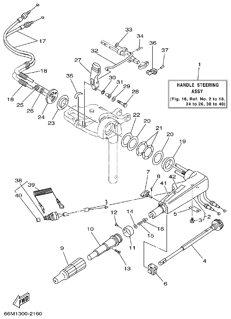 Yamaha 9C, 5A, F15A STEERING parts diagram