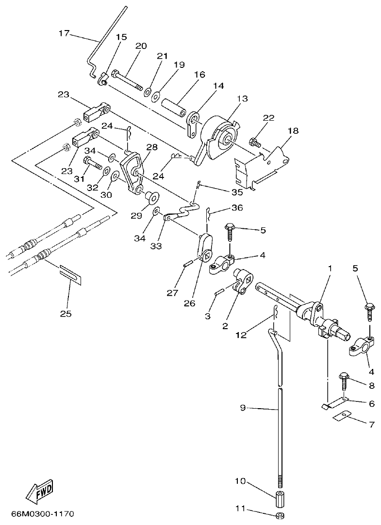 Yamaha 9C, 5A, F15A CONTROL parts diagram