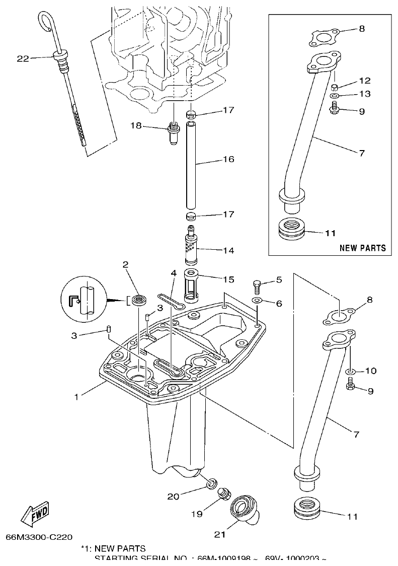Yamaha 9C, 5A, F15A OIL PAN parts diagram