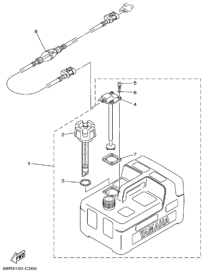 Yamaha 9C, 5A, F15A FUEL TANK 1 parts diagram