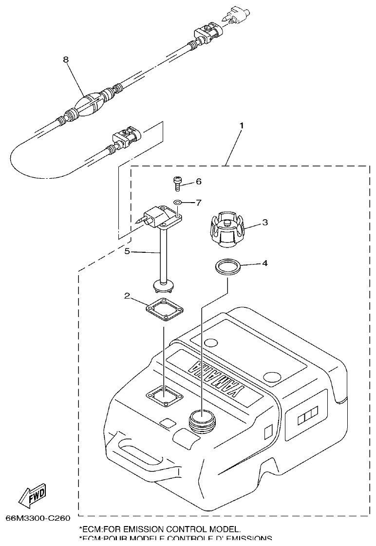 Yamaha 9C, 5A, F15A FUEL TANK 2 parts diagram