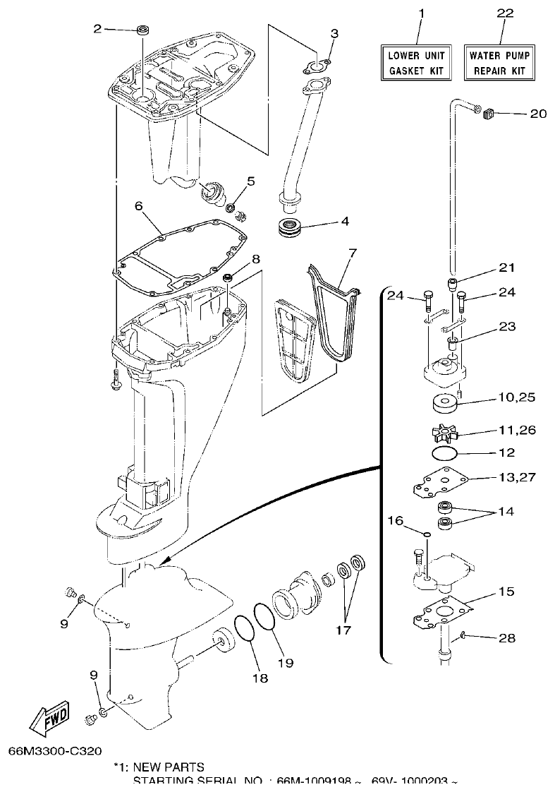 Yamaha 9C, 5A, F15A REPAIR KIT 3 parts diagram