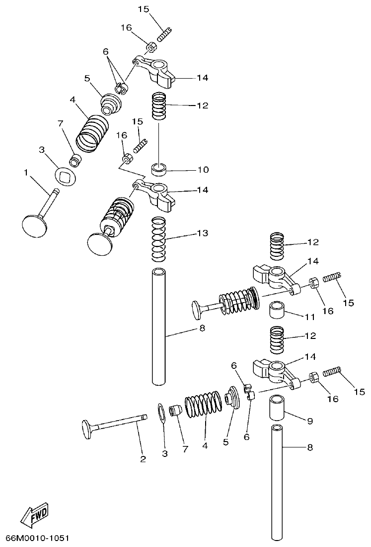 Yamaha 9C, 5A, F15A VALVE parts diagram