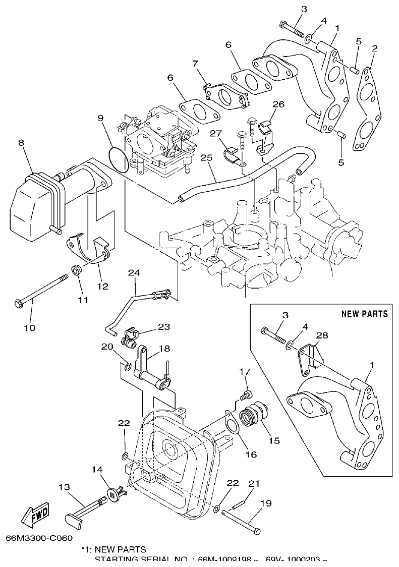 Yamaha 9C, 5A, F15A INTAKE parts diagram