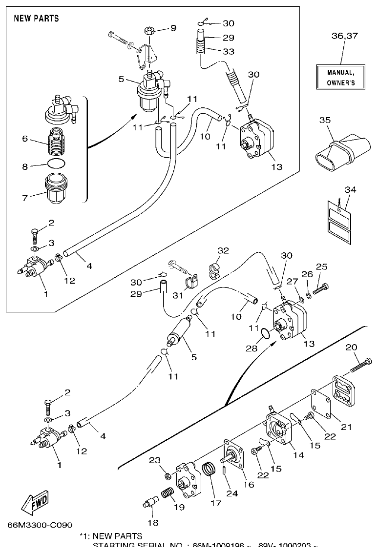 Yamaha 9C, 5A, F15A FUEL parts diagram