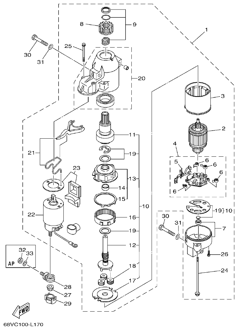 Yamaha 20 STARTING MOTOR parts diagram