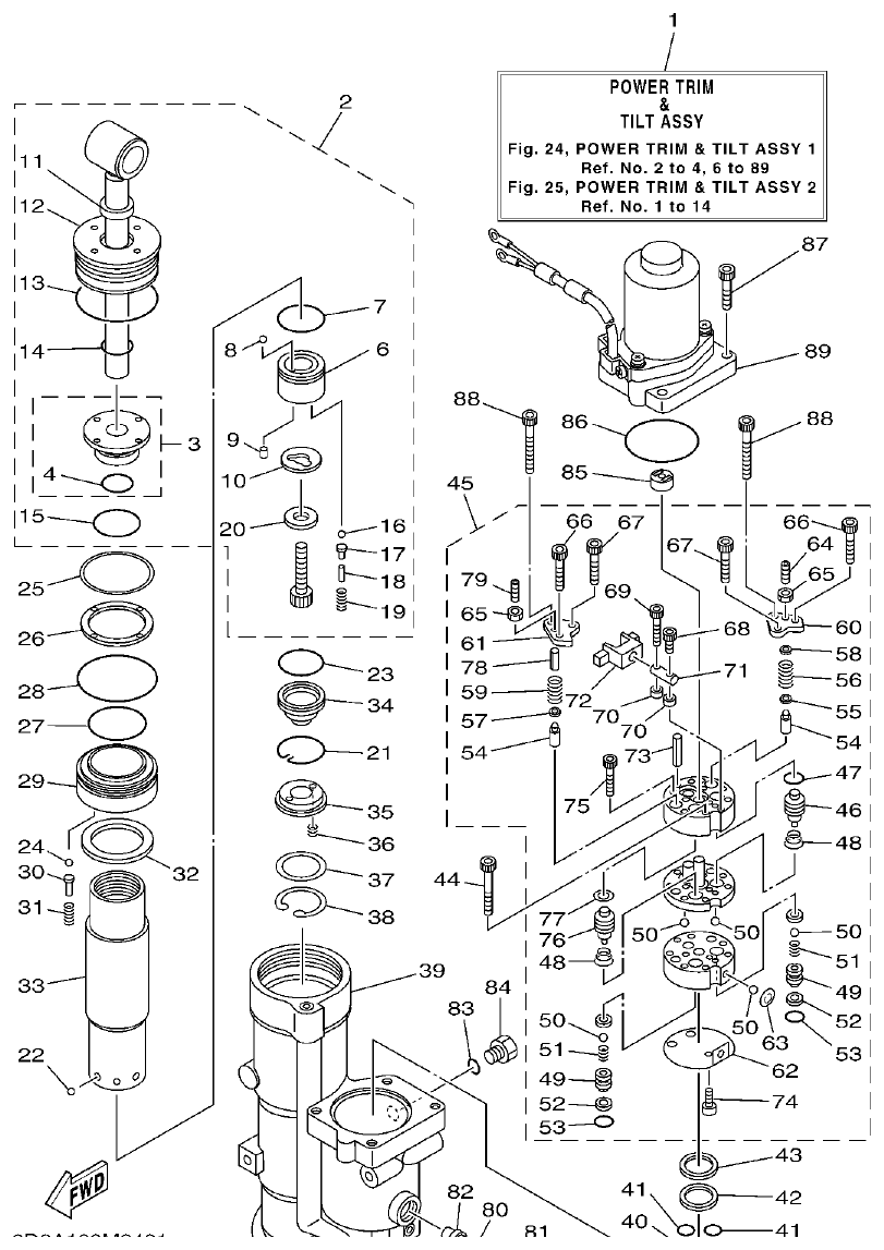 Yamaha 20 POWER TRIM & TILT ASSY 1 parts diagram