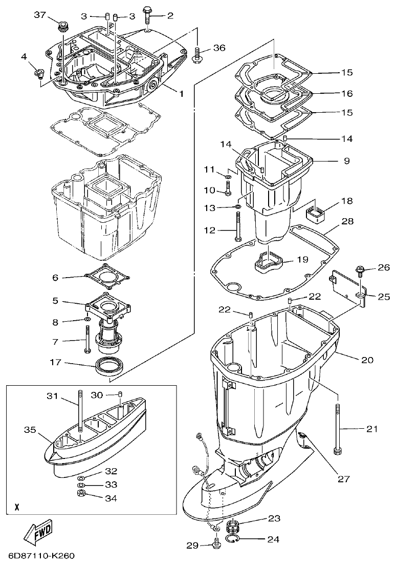 Yamaha 20 UPPER CASING parts diagram