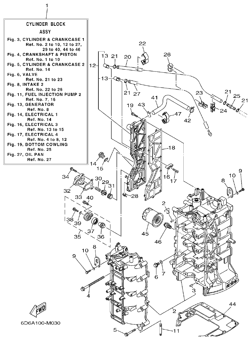 Yamaha 20 CYLINDER & CRANKCASE 1 parts diagram