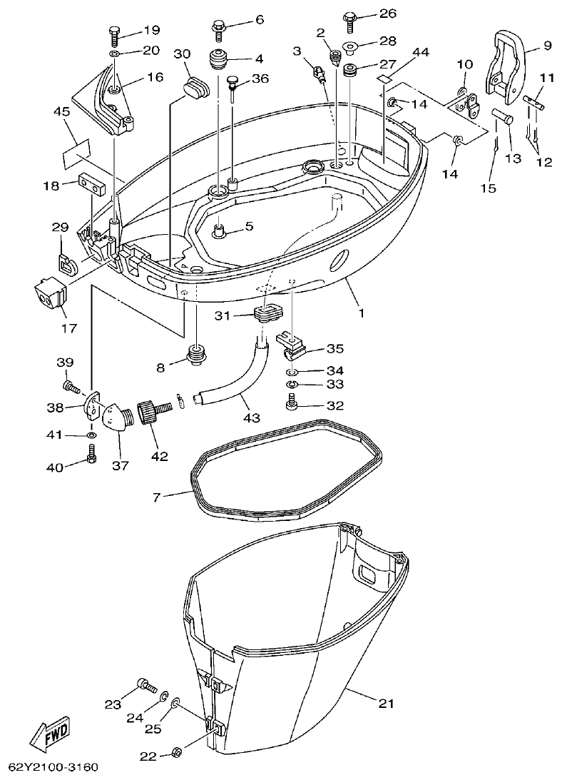 Yamaha F50A, FT50B BOTTOM COWLING parts diagram