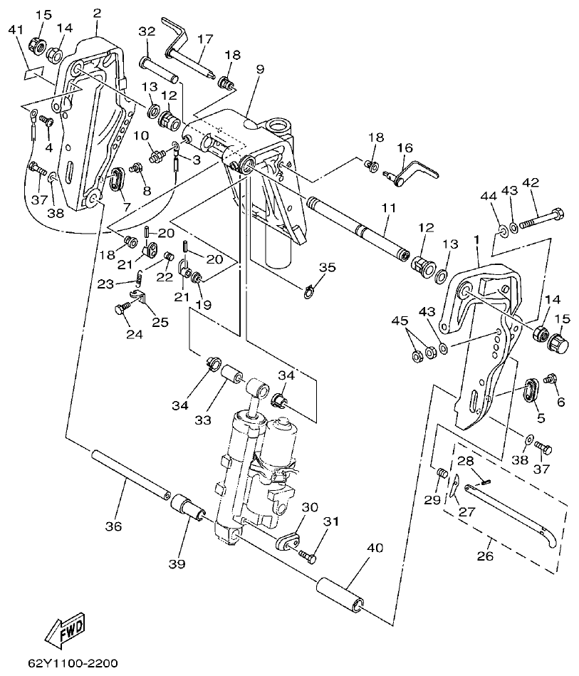 Yamaha F50A, FT50B BRACKET 1 parts diagram