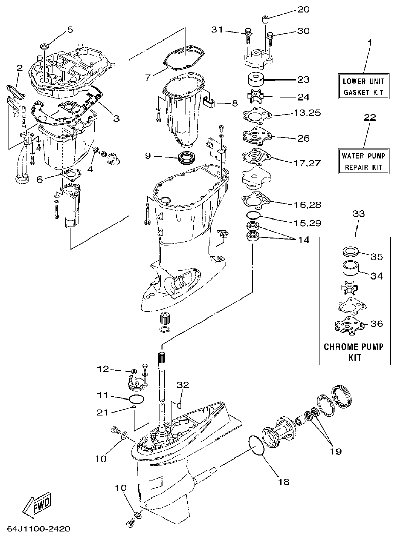 Yamaha F50A, FT50B REPAIR KIT 4 parts diagram