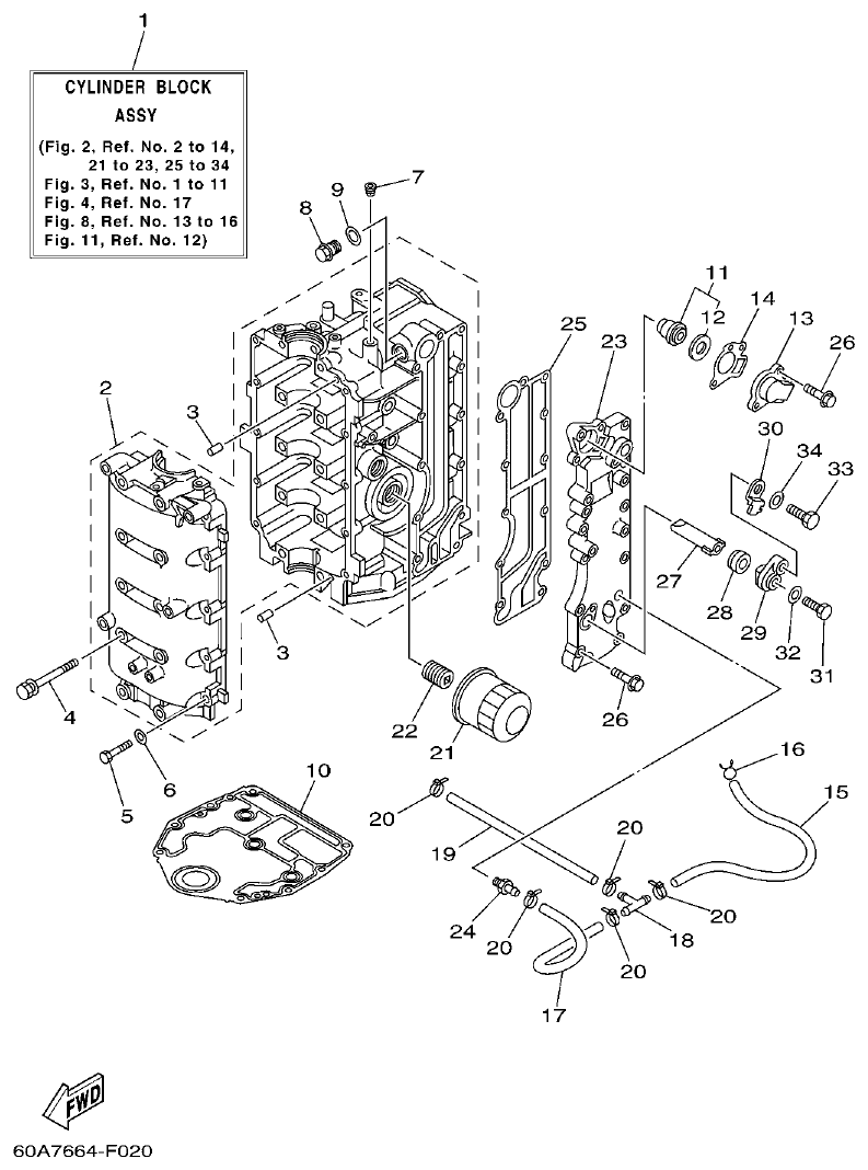 Yamaha FT50C CYLINDER & CRANKCASE 1 parts diagram