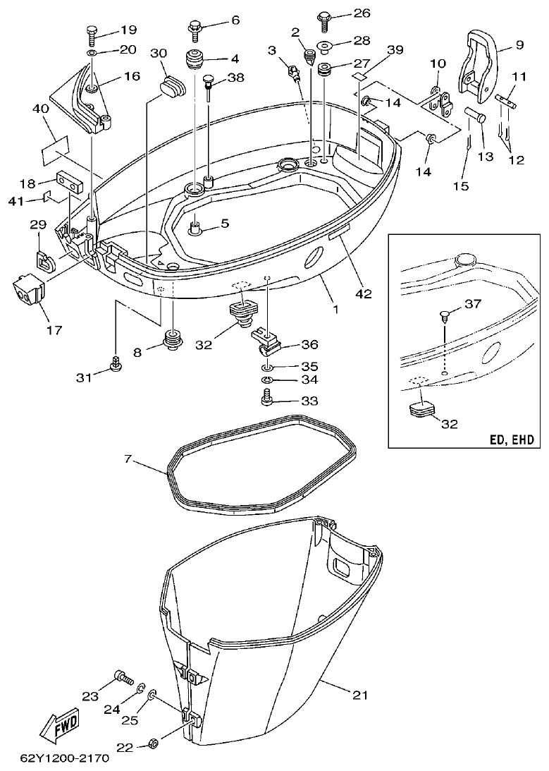 Yamaha F50A, FT50C BOTTOM COWLING parts diagram